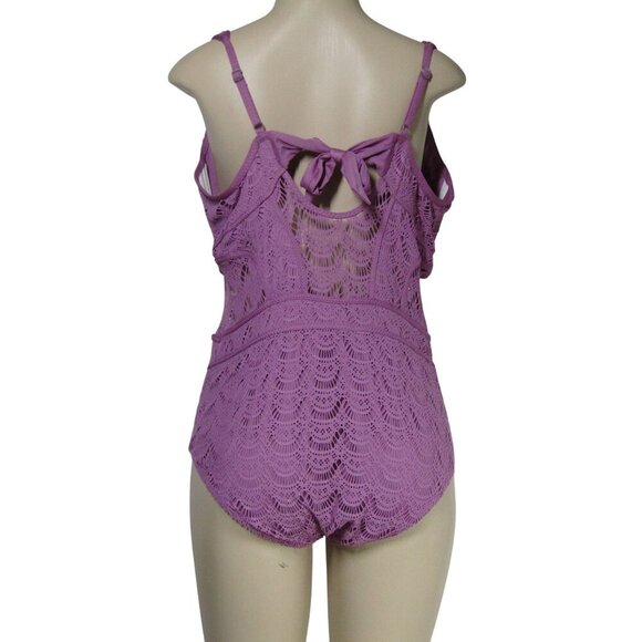 BECCA BY REBECCA 2X  Virtue Mauve Purple CROCHET One Piece Plunge Swim suit - Picture 5 of 11